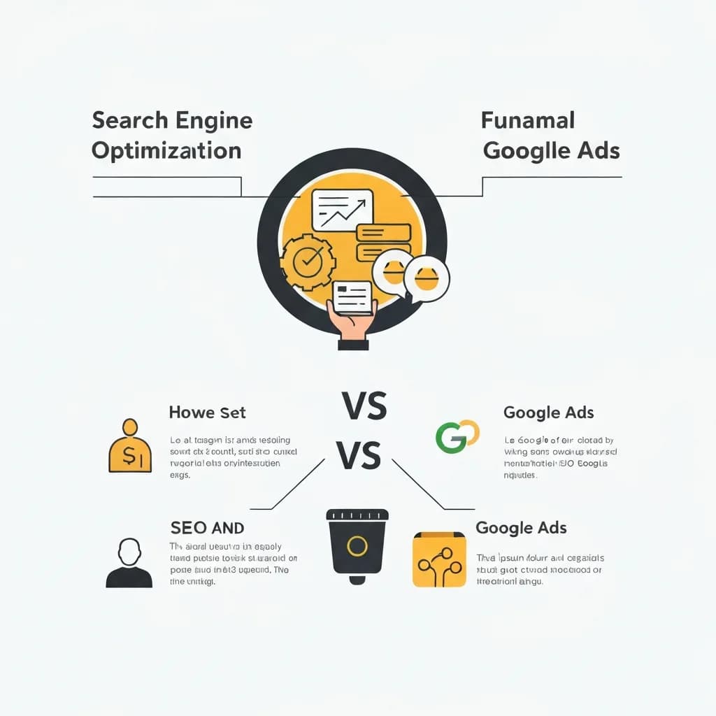 Schéma comparatif des différences fondamentales entre le SEO et Google Ads