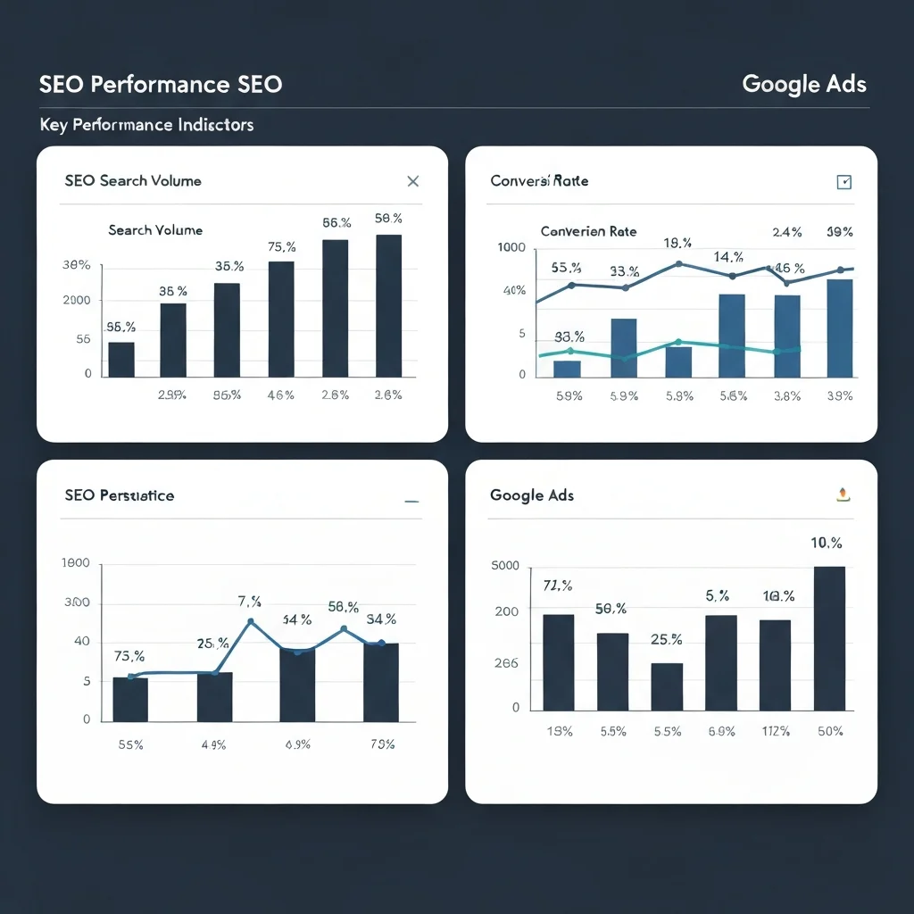 Tableau de bord comparatif des indicateurs de performance SEO et Google Ads