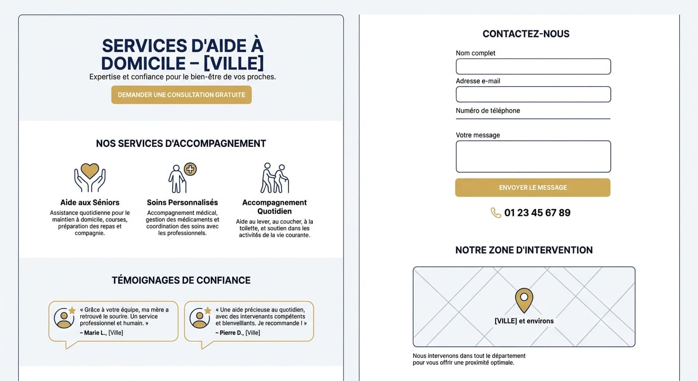 Modèle de page locale pour aide à domicile : structure recommandée
