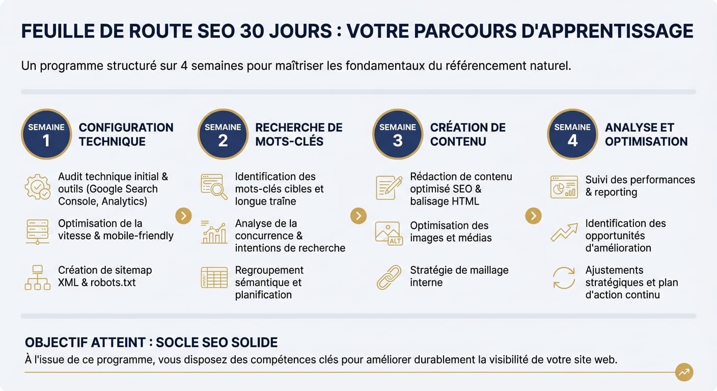Plan d'action SEO en 30 jours : les 4 étapes clés pour débuter