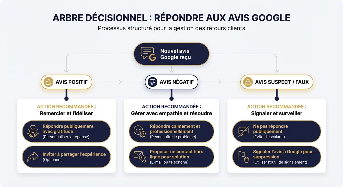 Arbre de décision pour répondre aux avis Google entreprise