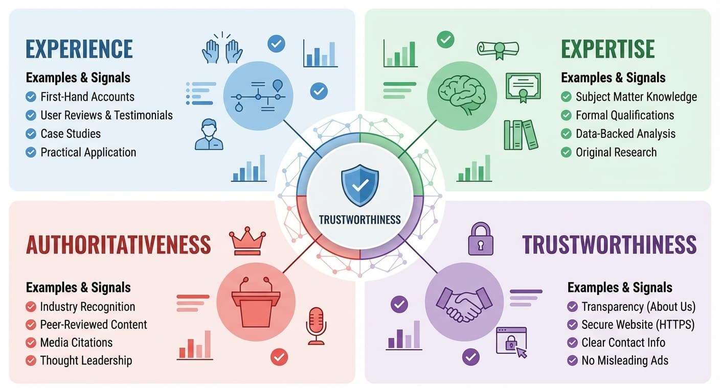 Cadre E.E.A.T. de Google : expérience, expertise, autorité et fiabilité décryptés