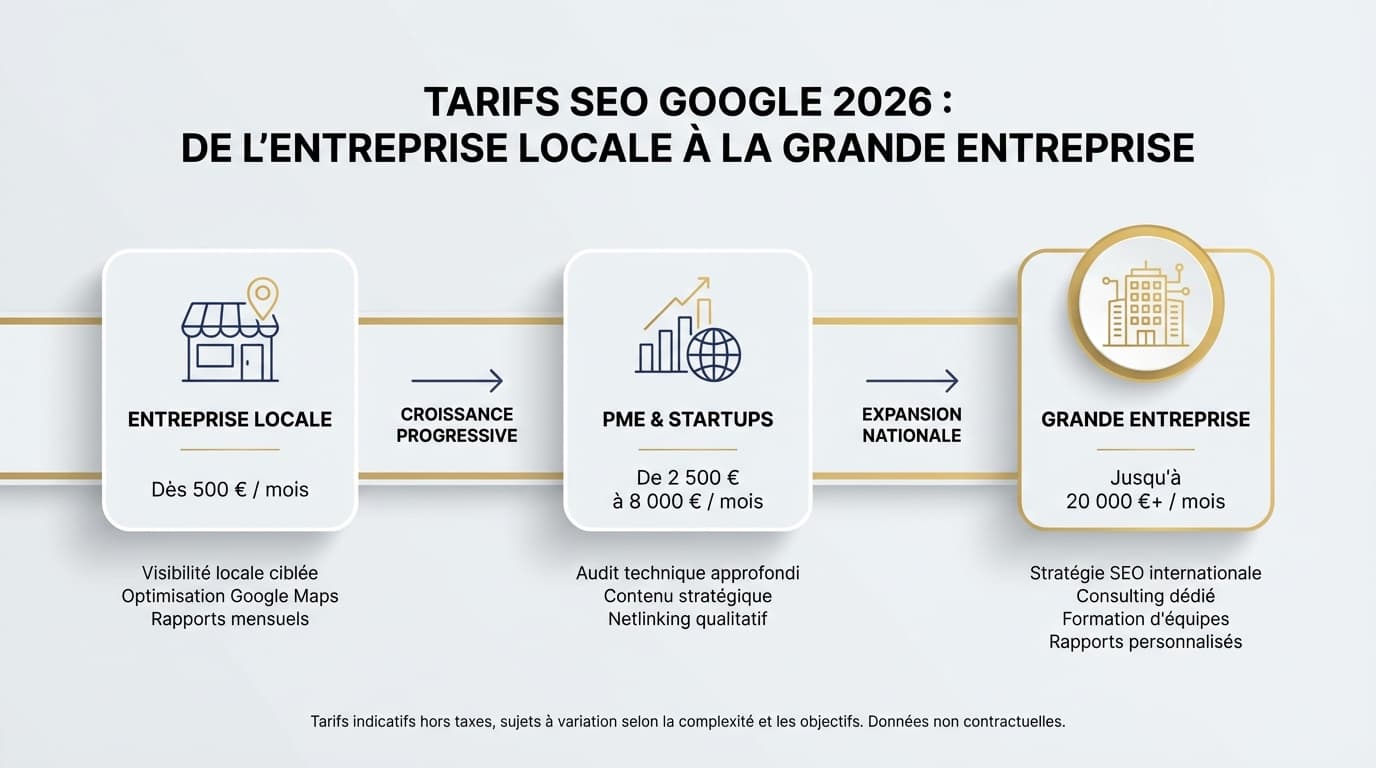 Échelle des prix du référencement Google en 2026 par type de projet