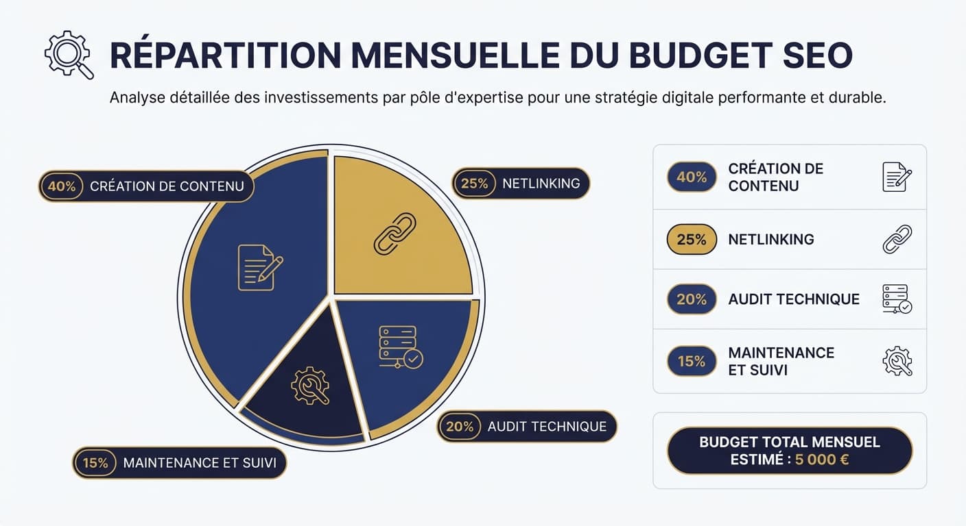 Répartition du budget SEO mensuel par poste de dépense