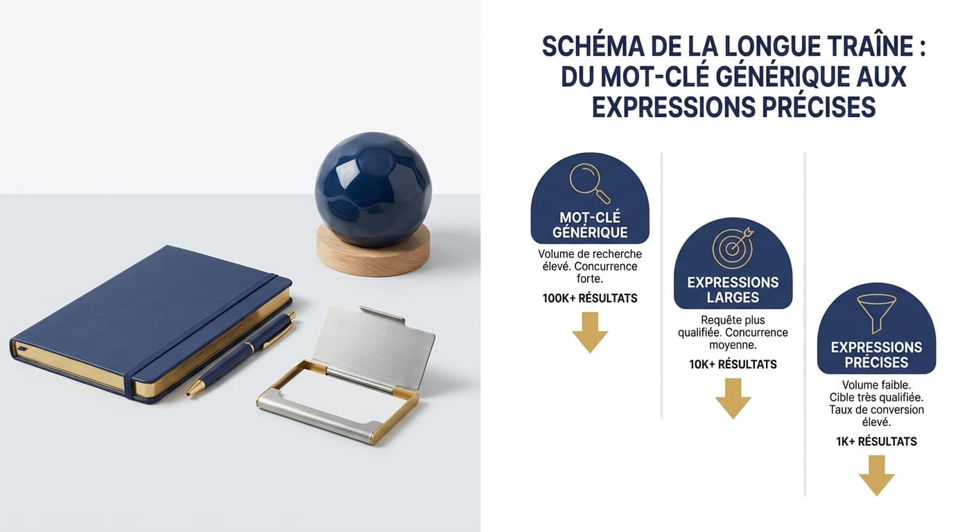 Schéma de la longue traîne : du mot-clé générique aux expressions précises