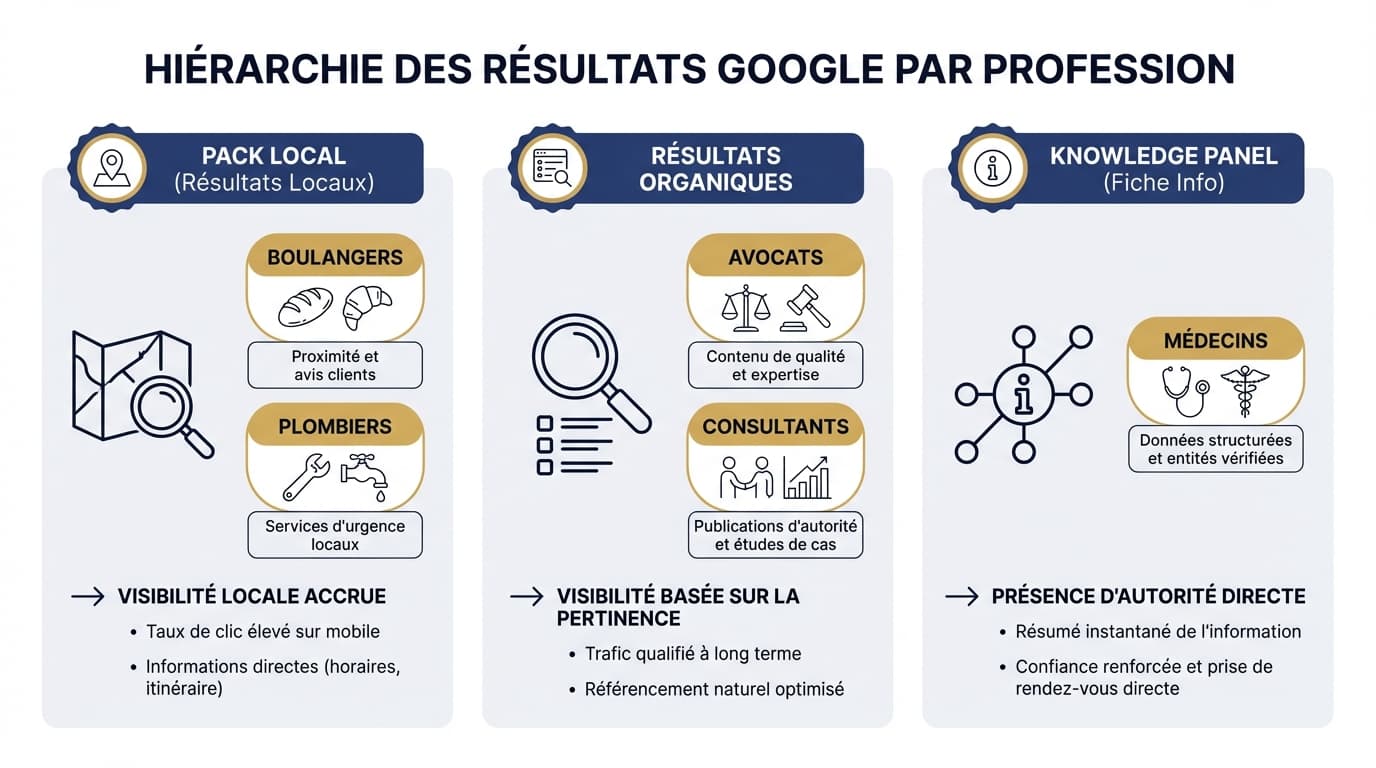 Différences de classement Google selon les métiers