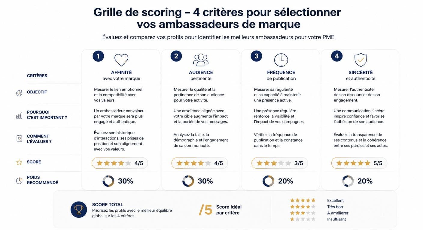 Grille de sélection des ambassadeurs sur quatre critères