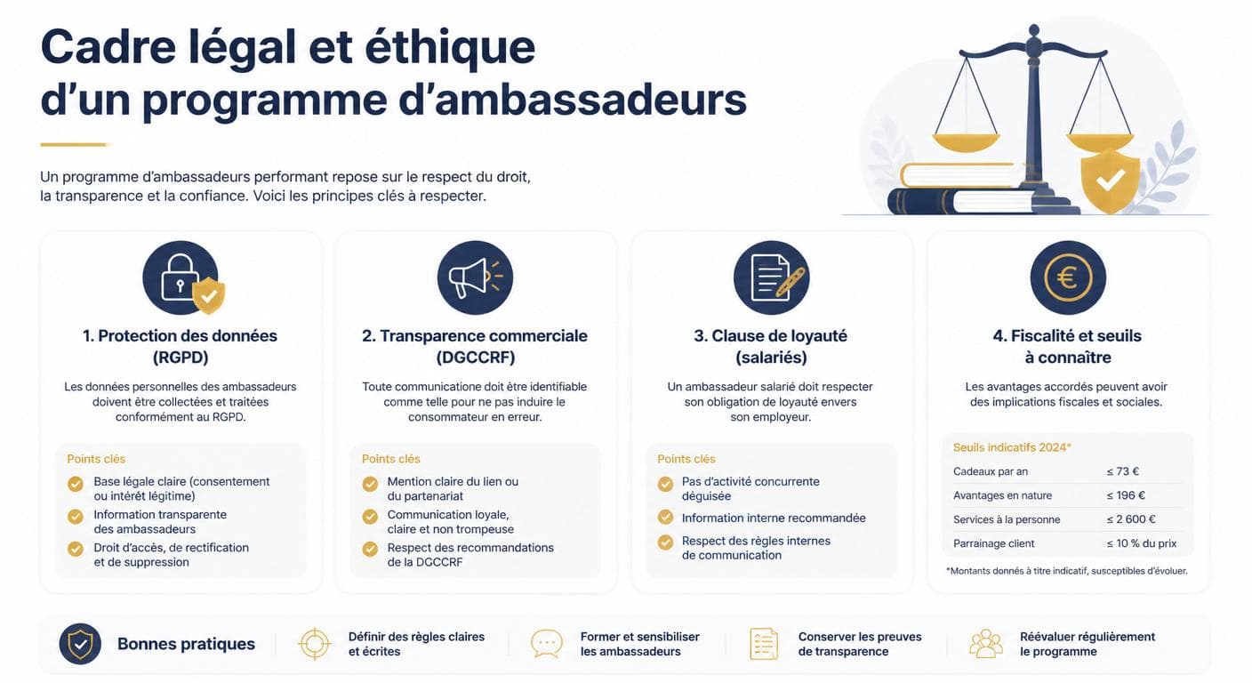 Infographie du cadre légal et éthique d'un programme ambassadeurs PME