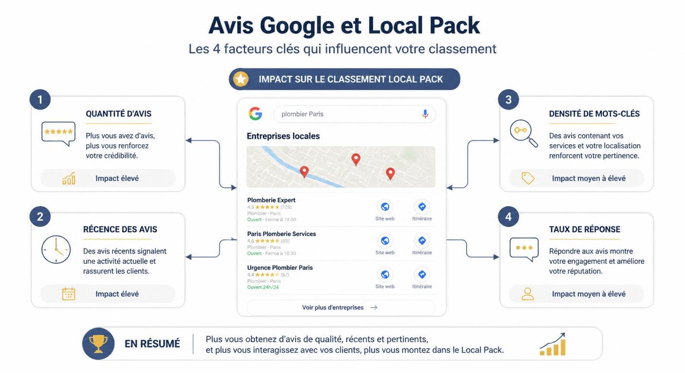 Schéma de l'influence des avis Google sur le Local Pack