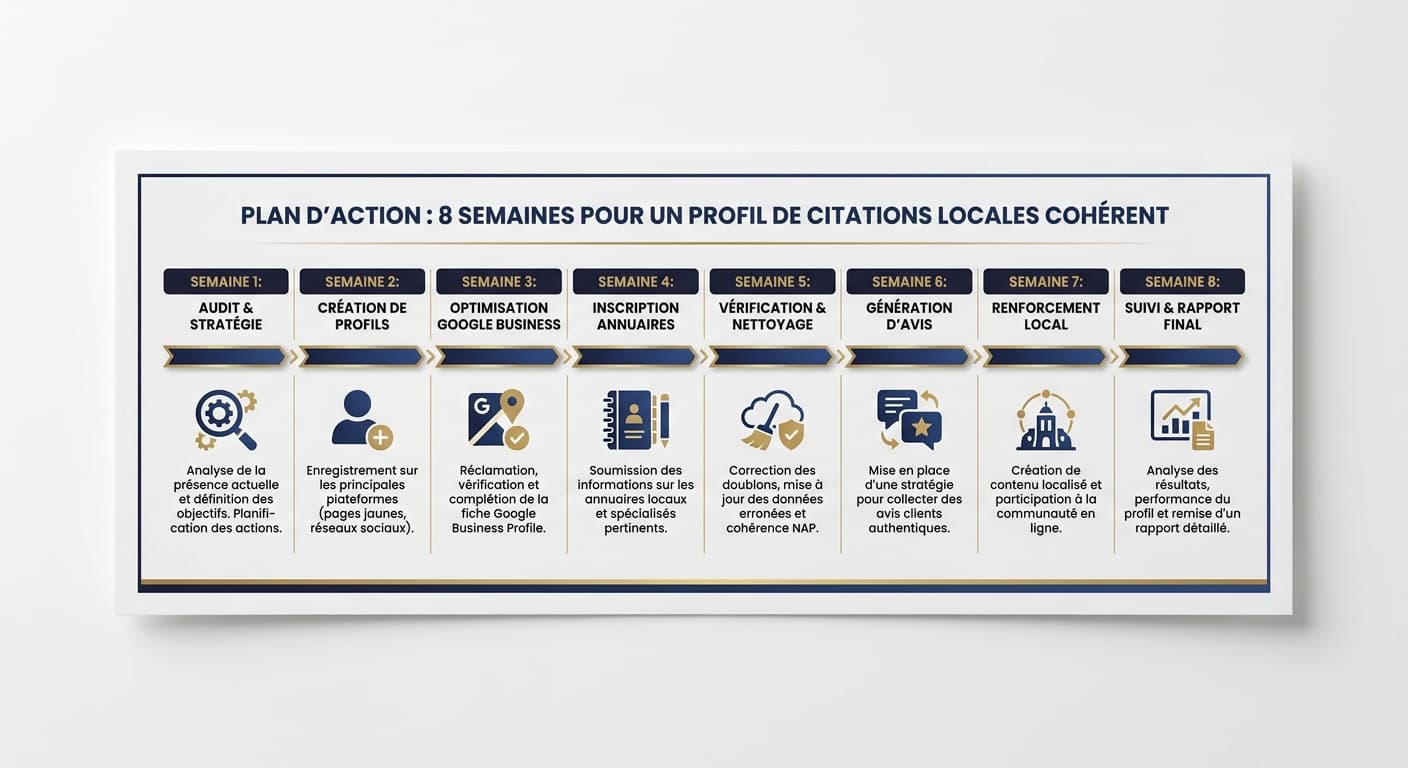Calendrier sur 8 semaines pour bâtir un profil de citations locales