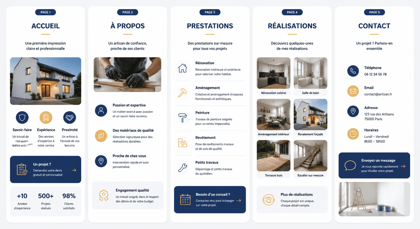 Les 5 pages indispensables pour le site internet d'un artisan