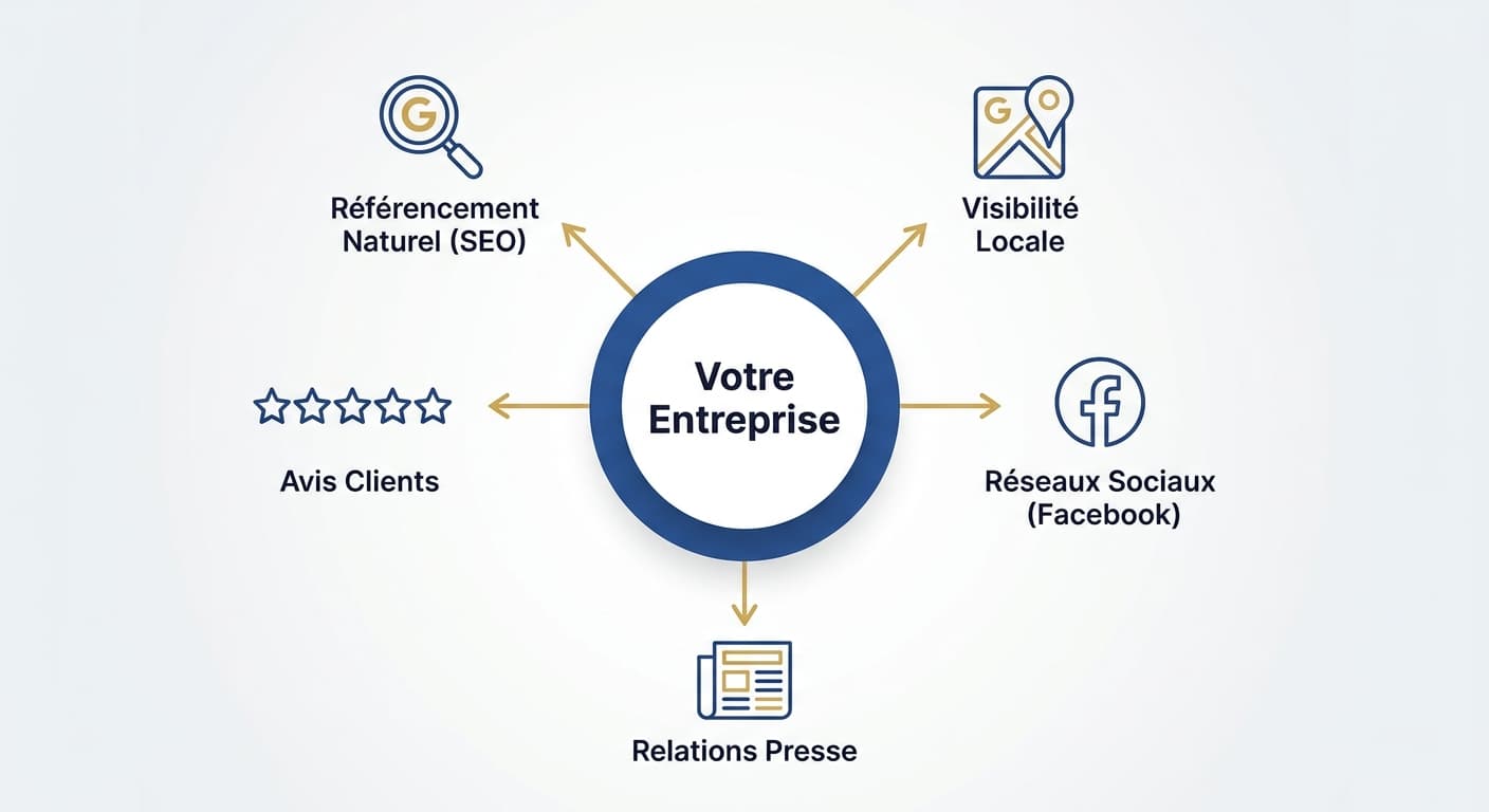 Schéma des éléments qui composent l'e-réputation d'une PME