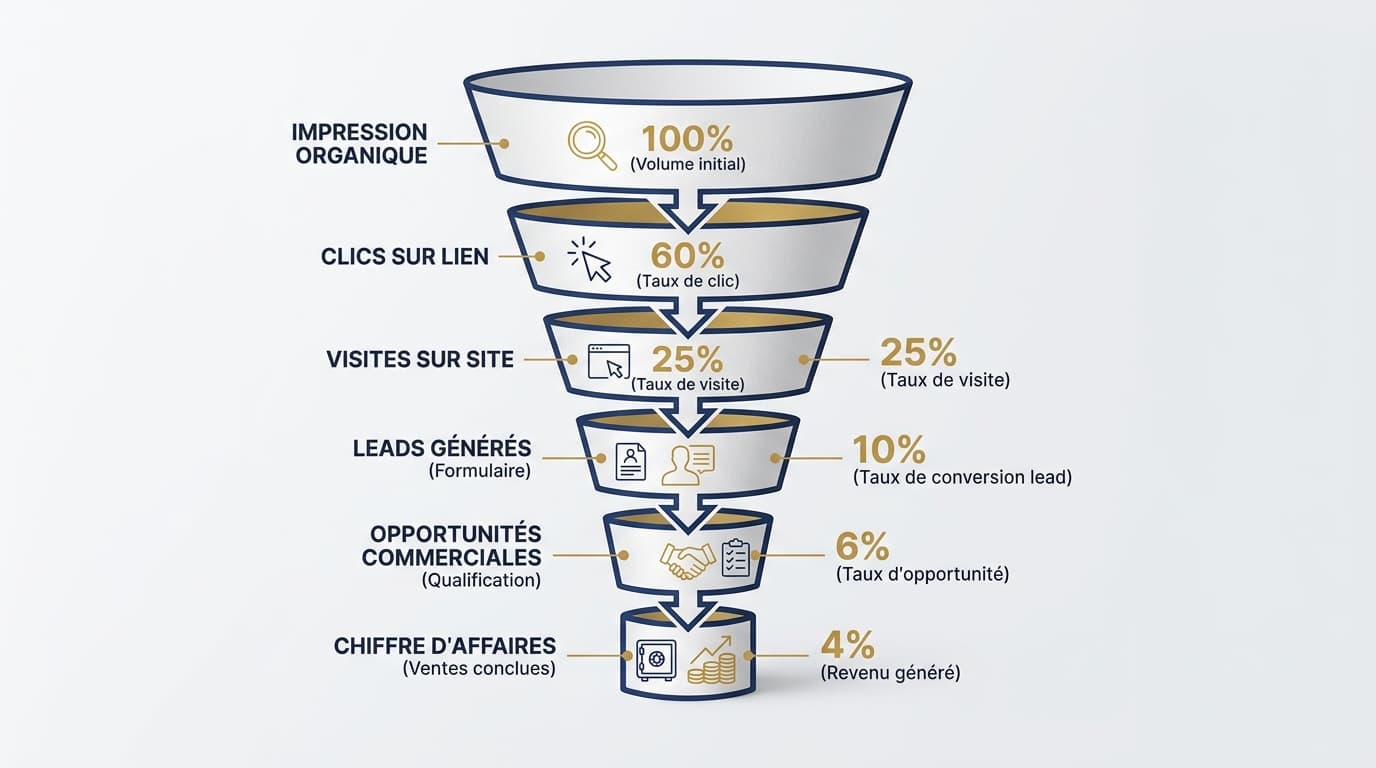 Schéma de conversion entre visibilité organique et chiffre d'affaires