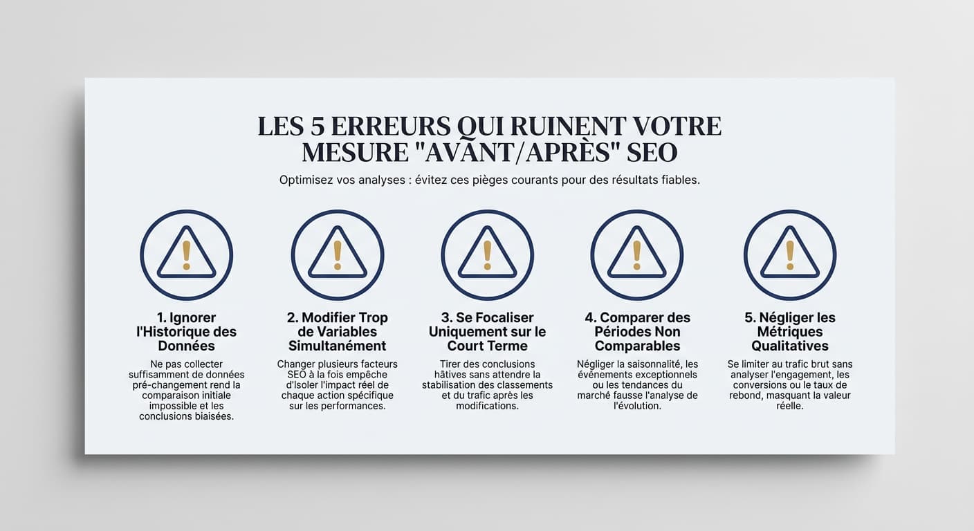 Infographie des cinq erreurs qui ruinent un avant/après en référencement