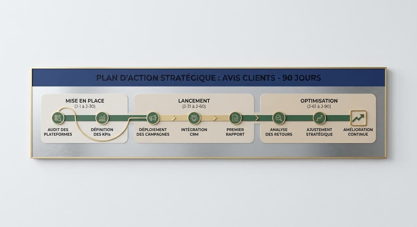 Plan d'action de 90 jours pour structurer la collecte d'avis clients sur les réseaux sociaux