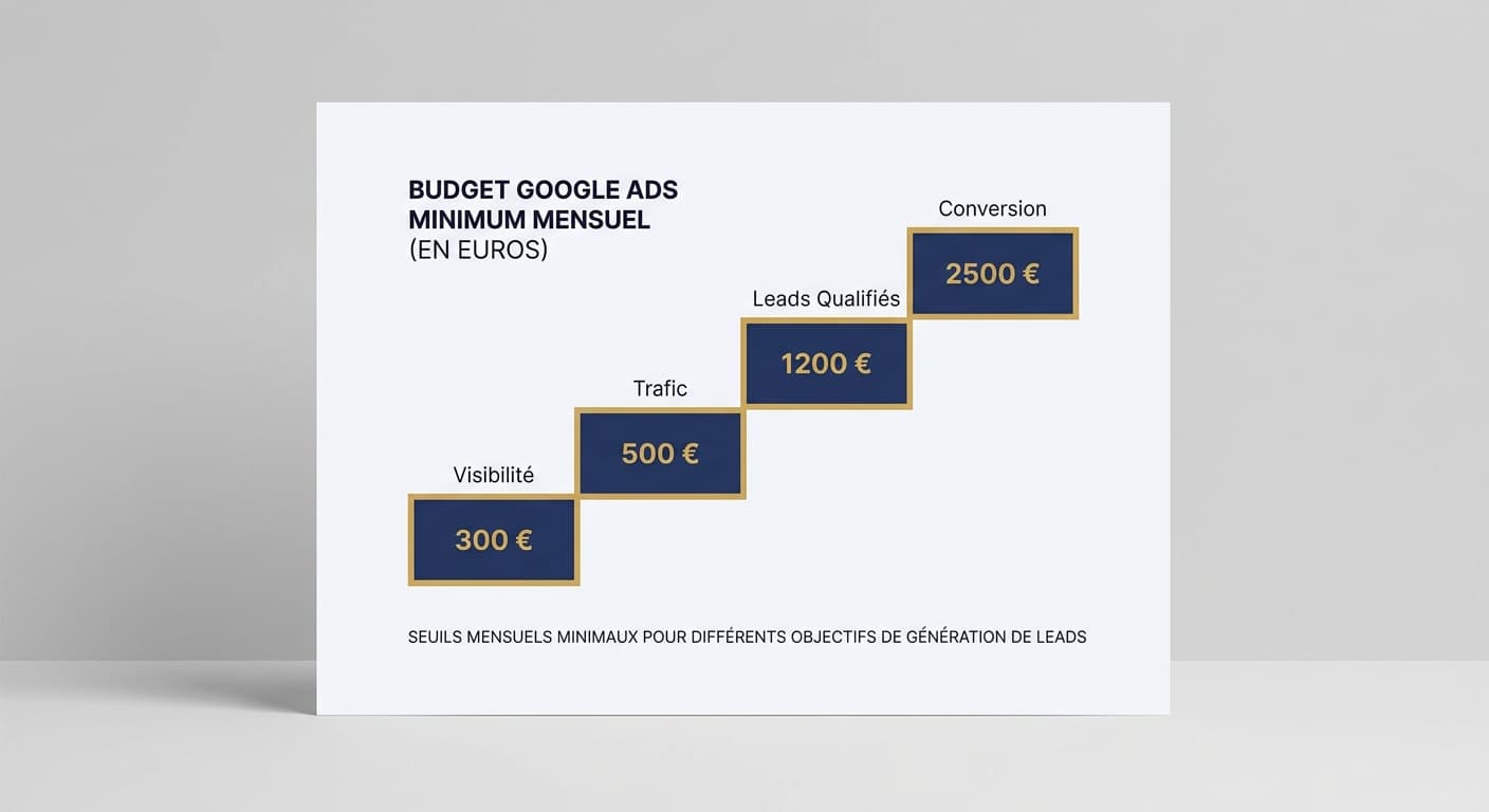 Infographie des seuils budgétaires minimum Google Ads par objectif