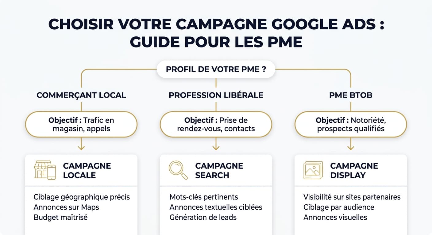 Arbre de décision pour choisir le type de campagne Google Ads