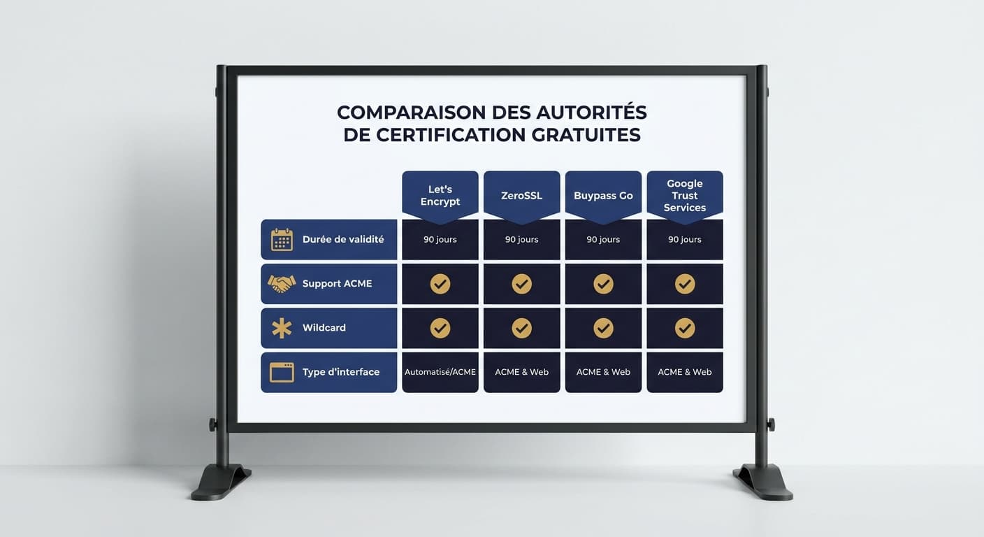 Comparatif visuel des principales autorités de certification gratuites en 2026