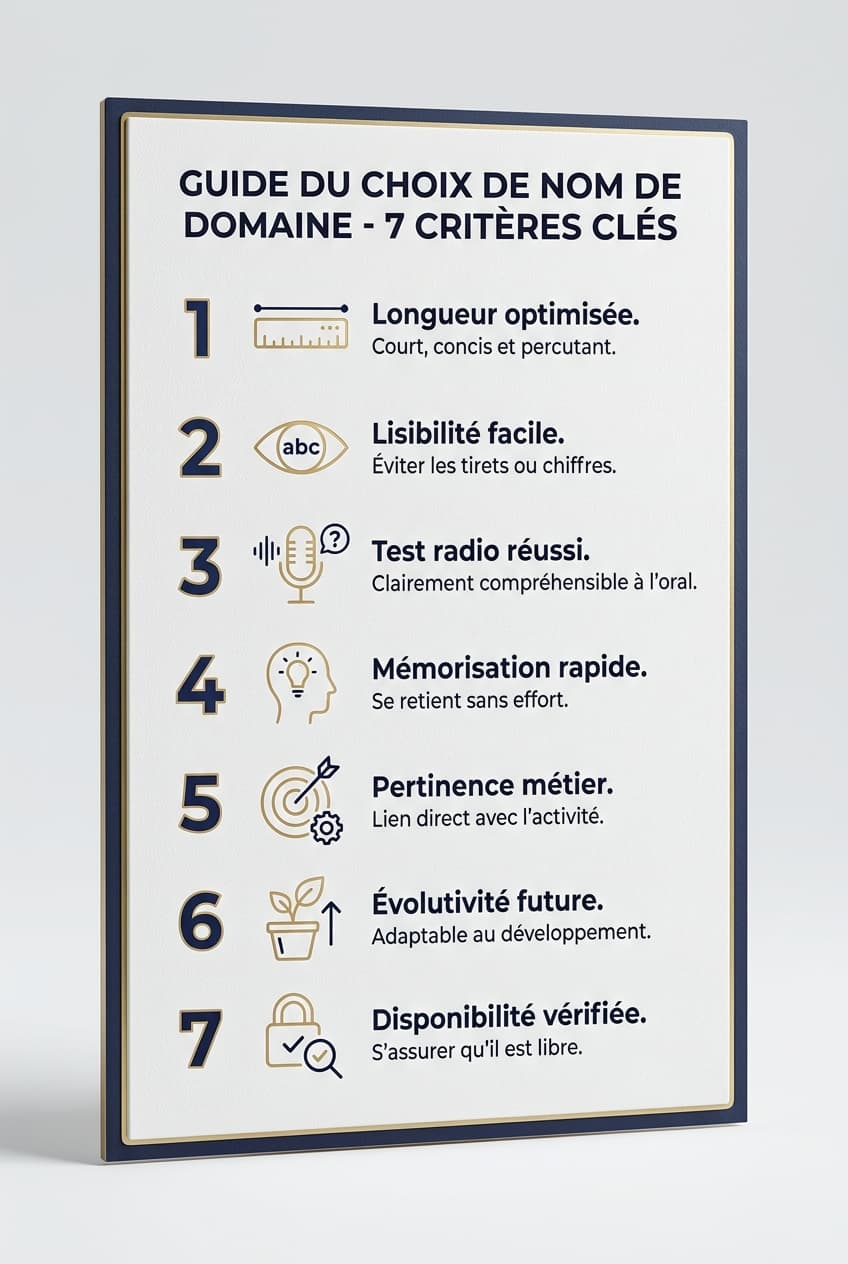 Infographie des 7 critères pour choisir un nom de domaine efficace