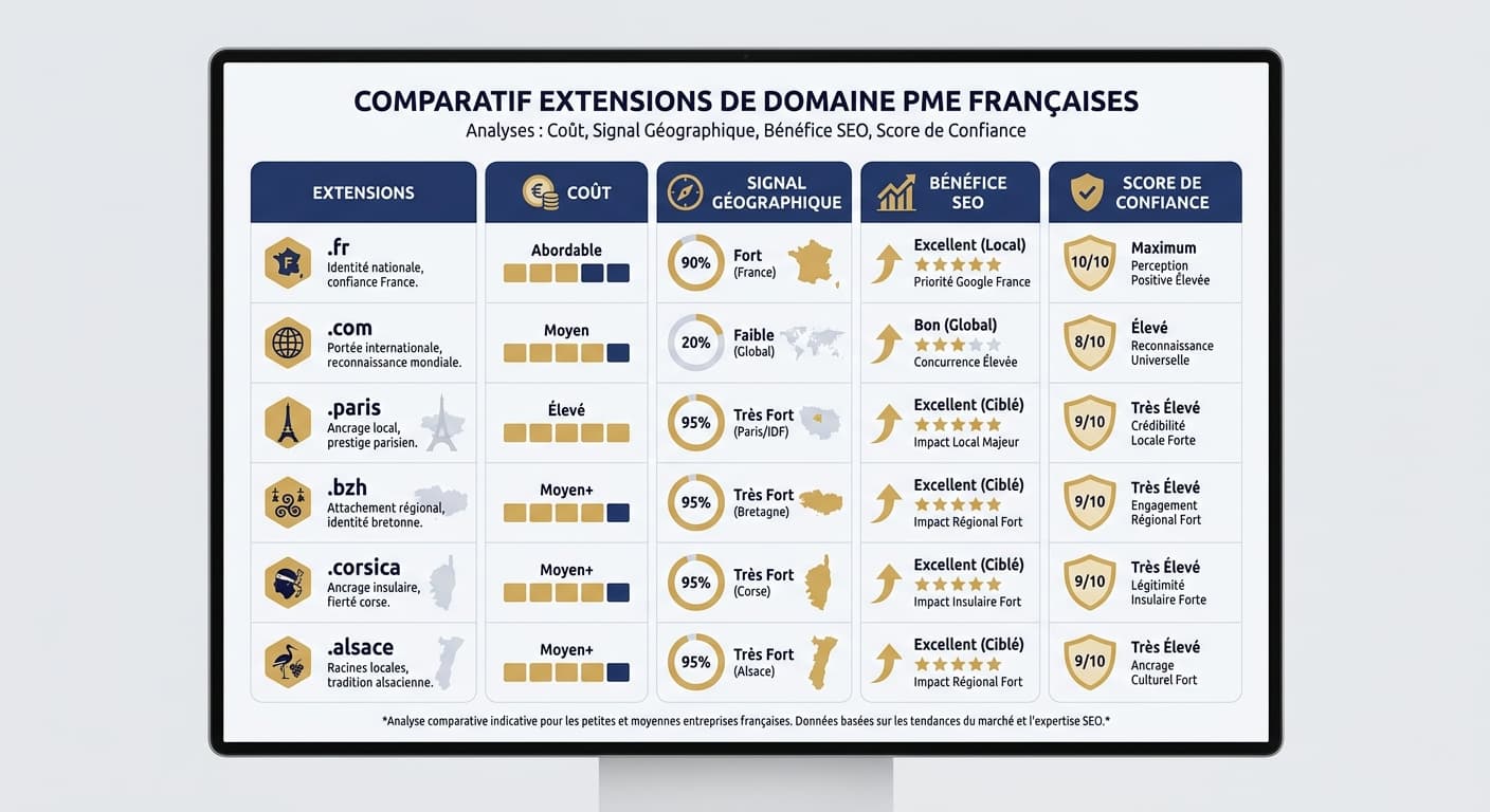 Infographie comparative des extensions de domaine pour les PME françaises
