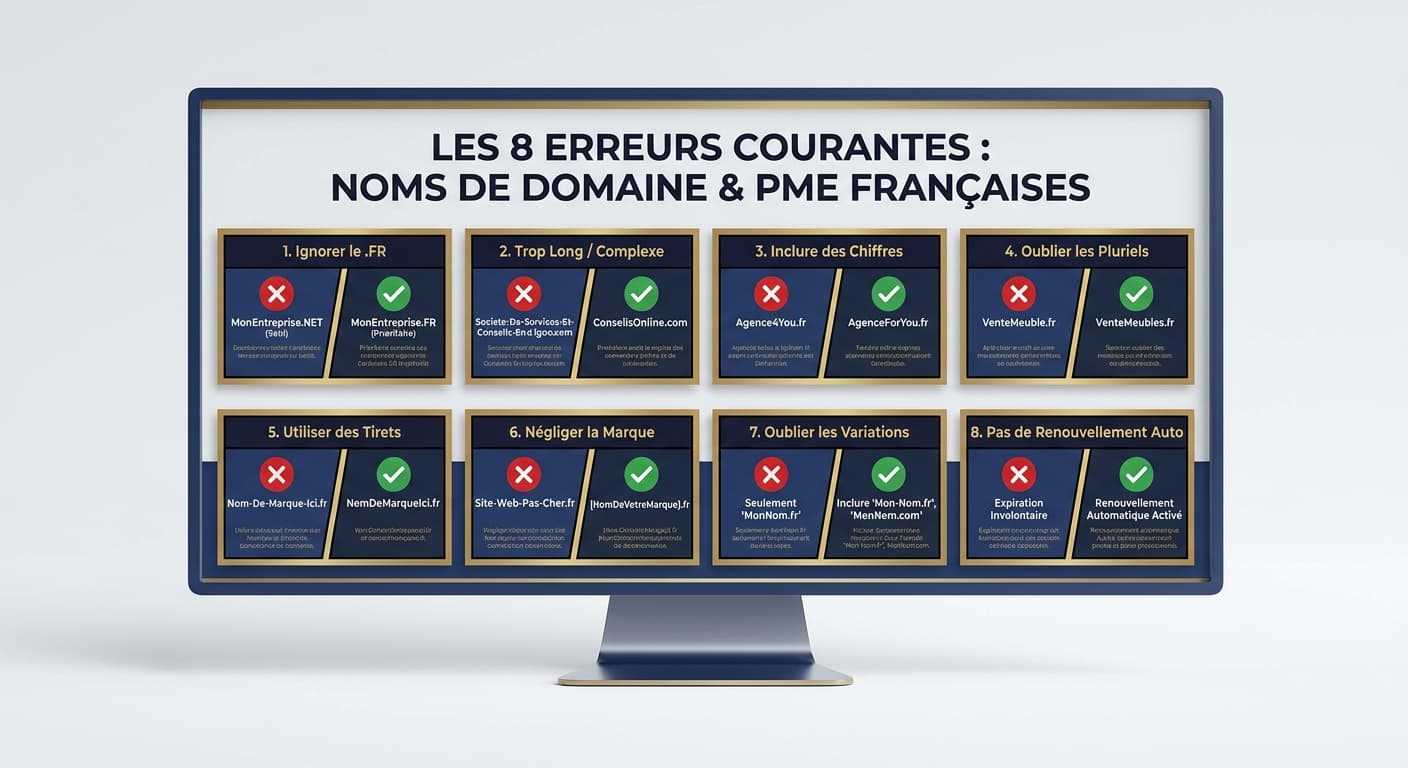 Infographie des 8 erreurs courantes commises par les PME françaises sur leur nom de domaine