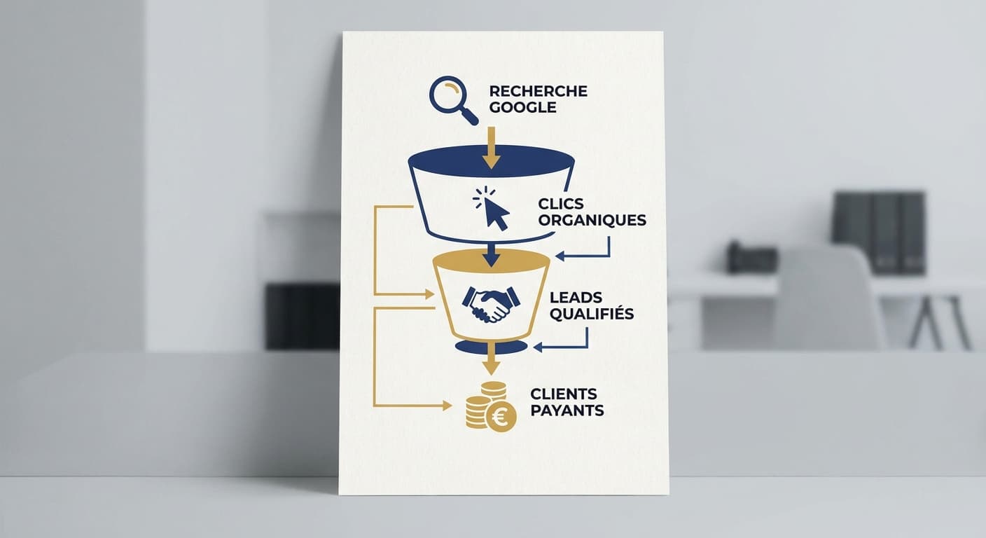 Schéma expliquant comment le référencement naturel génère du chiffre d'affaires pour une PME française