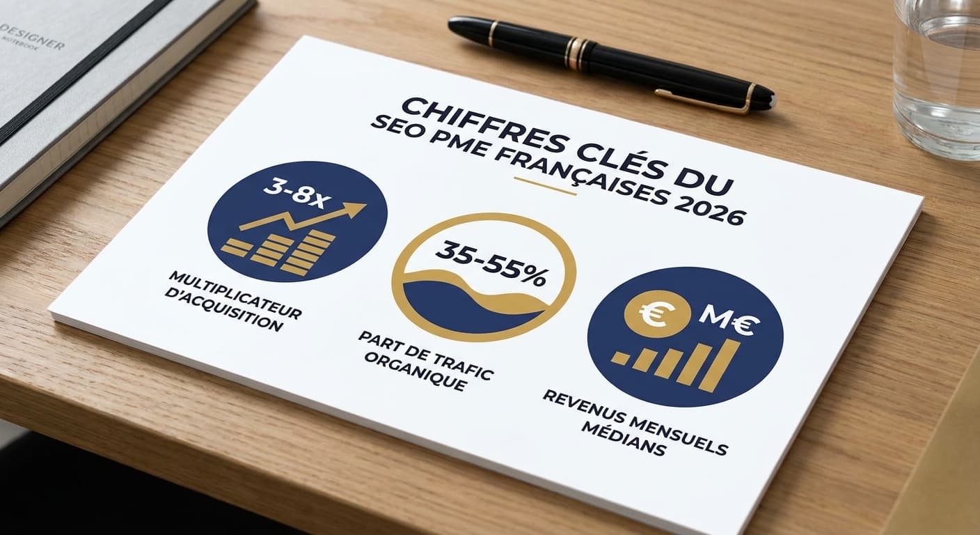 Infographie des chiffres clés du référencement naturel pour les PME françaises en 2026