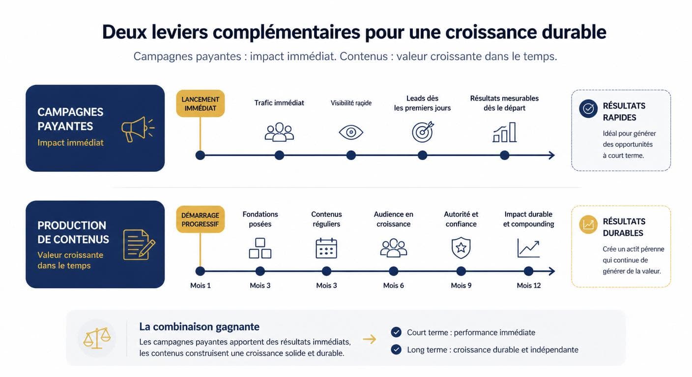 Chronologie parallèle des campagnes publicitaires et de la production de contenu SEO