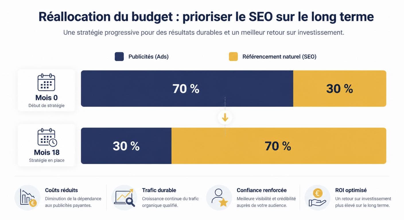 Évolution de la répartition budgétaire entre publicité et SEO sur douze mois