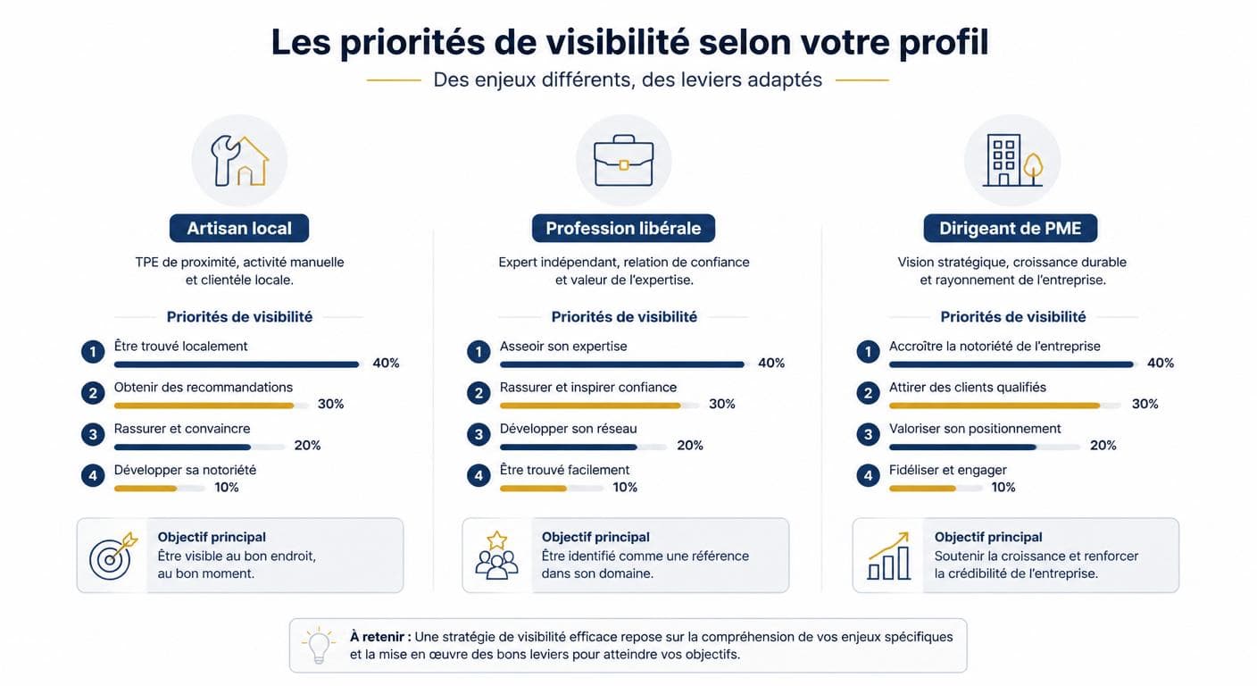Infographie des priorités de visibilité Google par profil professionnel