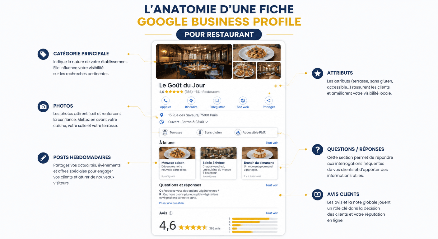 Anatomie d'une fiche Google Business Profile optimisée pour un restaurant