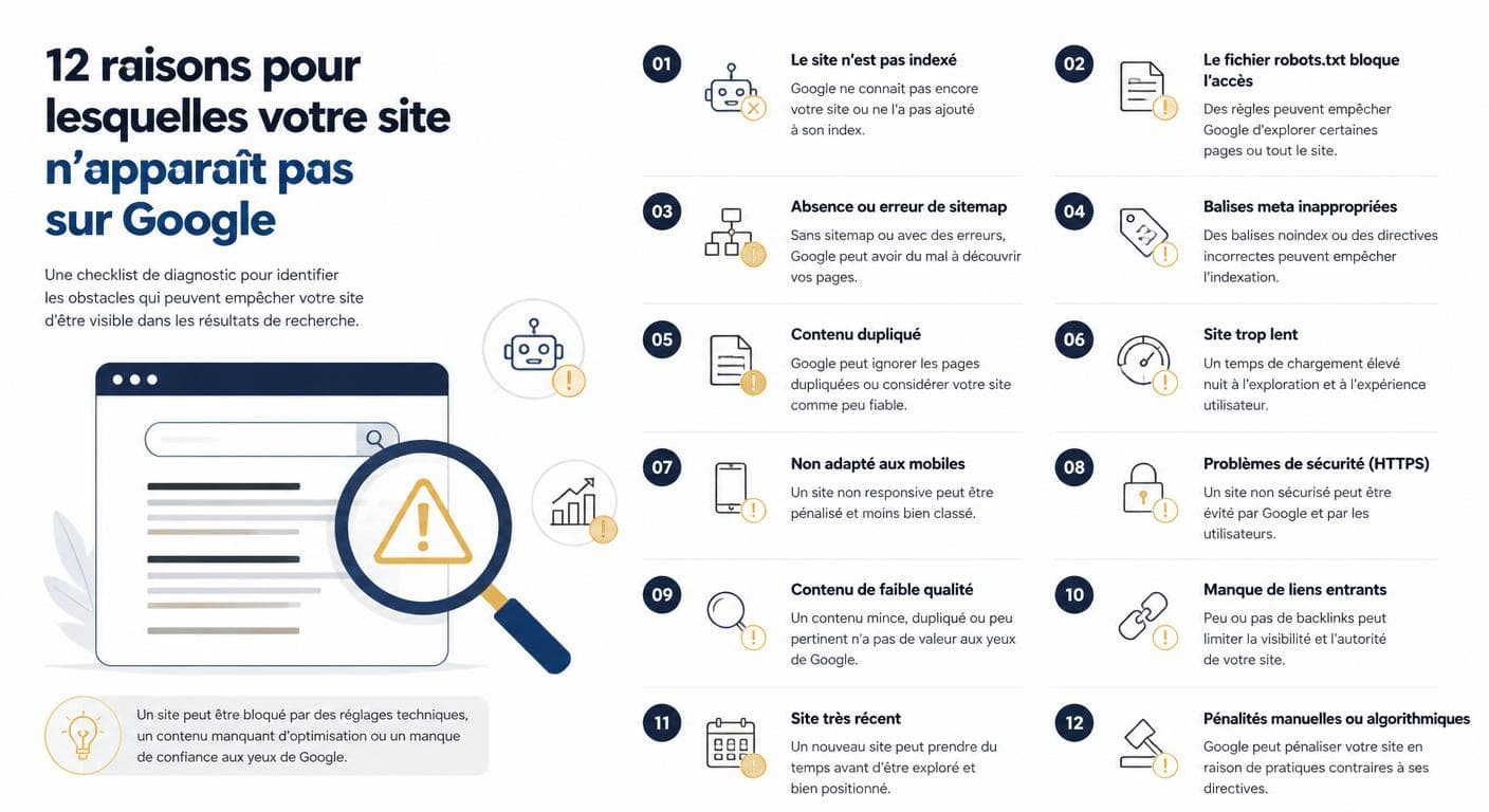 Les 12 raisons pour lesquelles un site n'apparaît pas en première page de Google