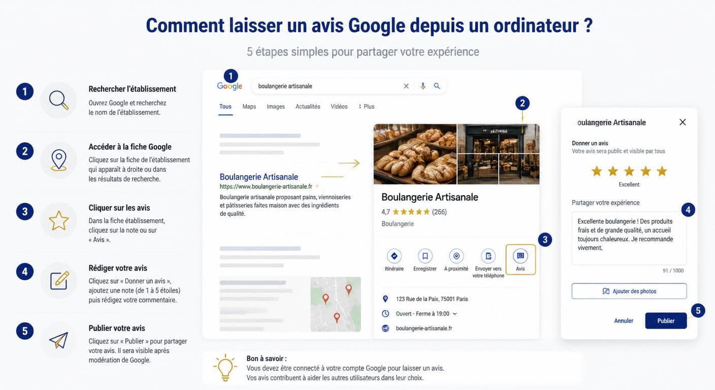 Procédure pas à pas pour rédiger un avis Google depuis un ordinateur