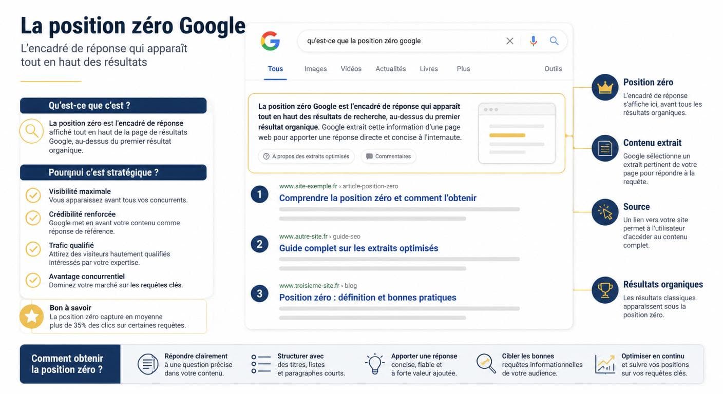 Infographie expliquant la position zéro Google sur une page de résultats