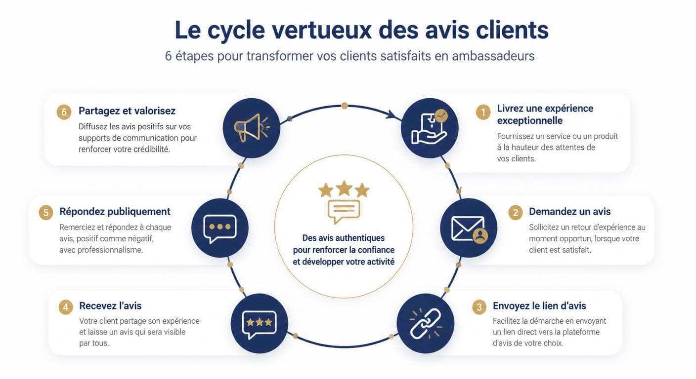 Cycle complet de collecte et de réponse aux avis clients