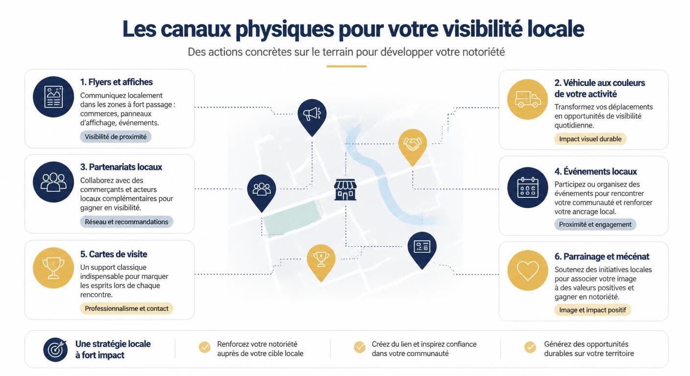 Carte visuelle des leviers physiques de la notoriété locale