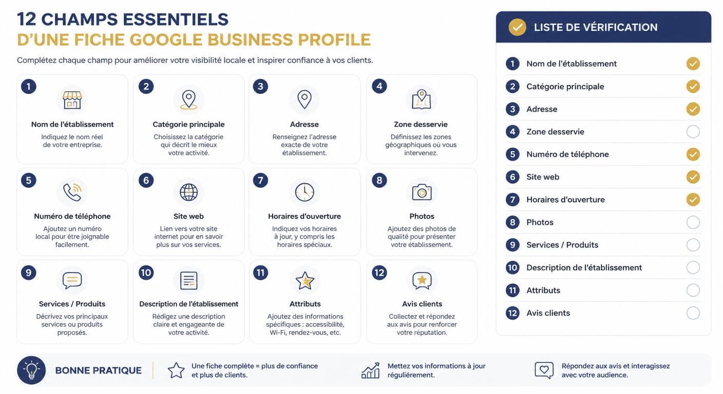 Les 12 champs essentiels d'une fiche Google Business Profile