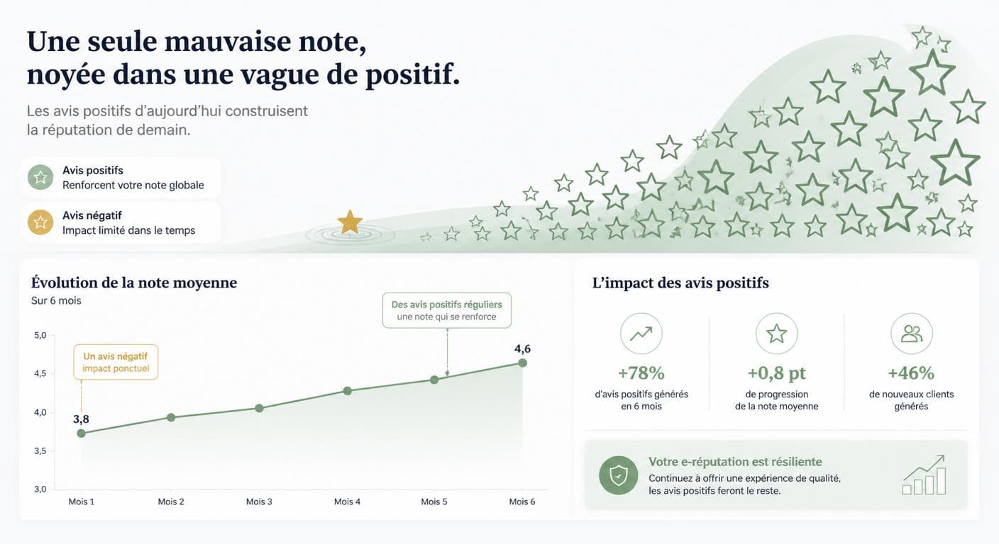 Dilution d'un avis négatif par la collecte régulière d'avis positifs authentiques