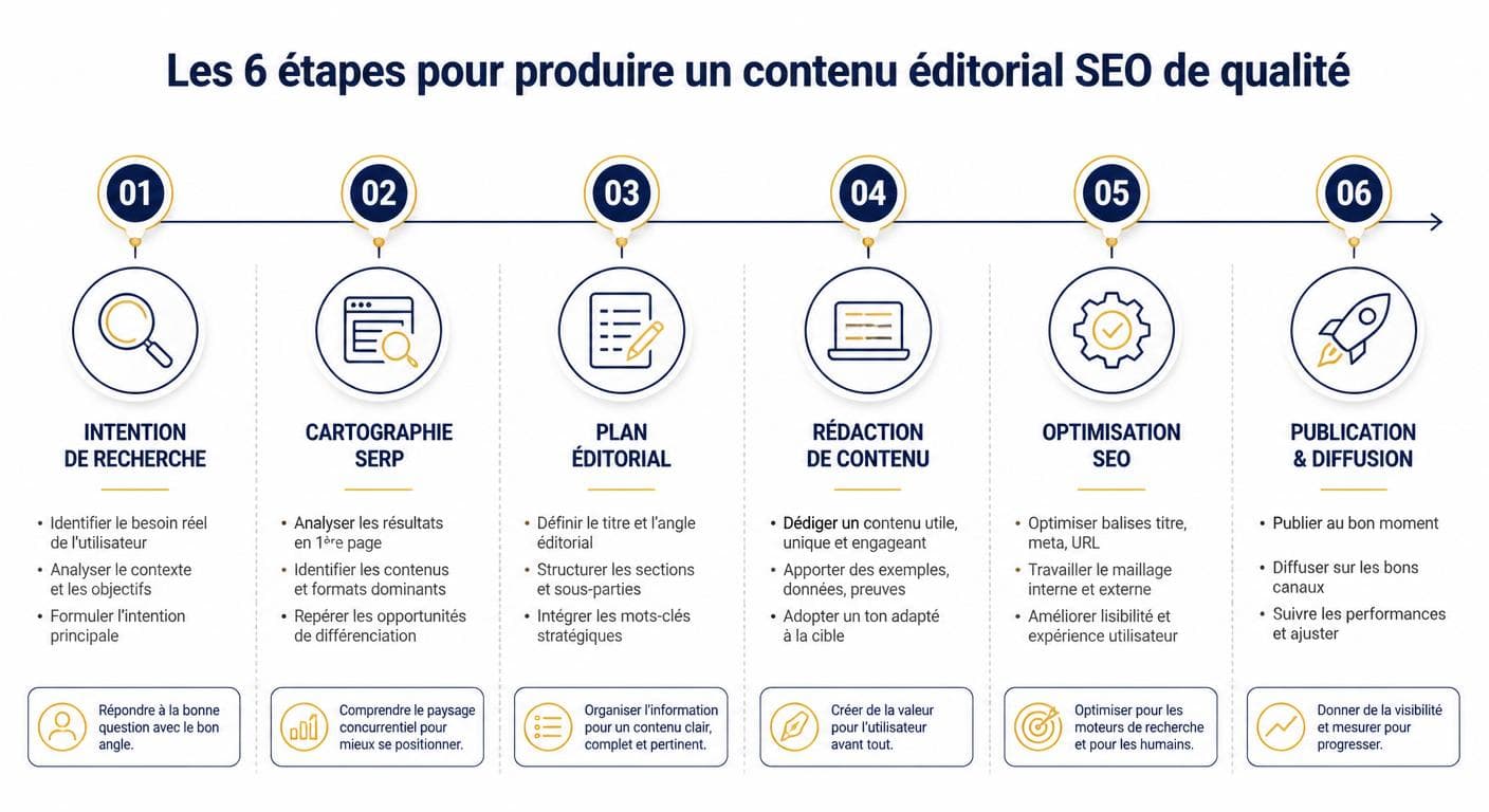 Infographie en 6 étapes pour produire un contenu éditorial SEO de qualité