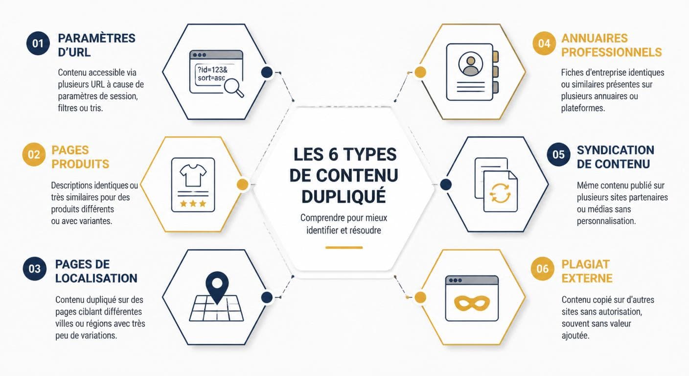 Infographie des 6 formes de duplicate content qui pénalisent un site