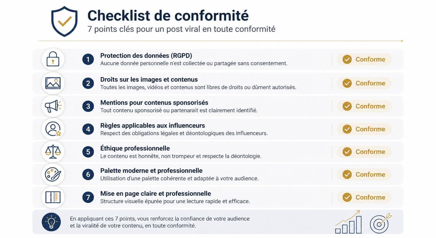 Infographie de la checklist conformité d'un post viral d'entreprise