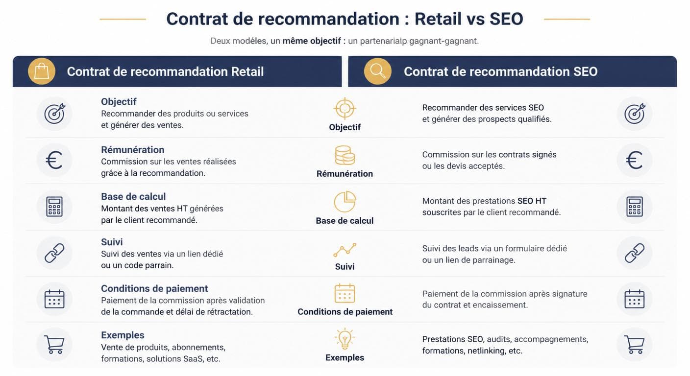 Comparaison contrat de référencement distribution et contrat SEO