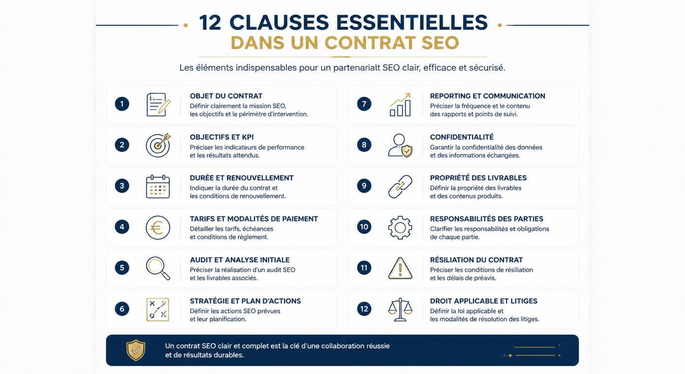 Checklist des 12 clauses indispensables d'un contrat de référencement