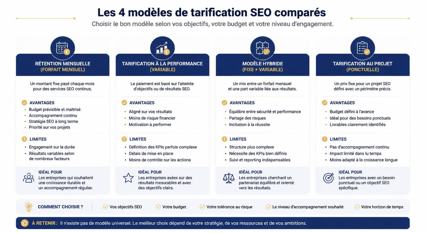 Comparaison des quatre modèles de rémunération d'un contrat de référencement