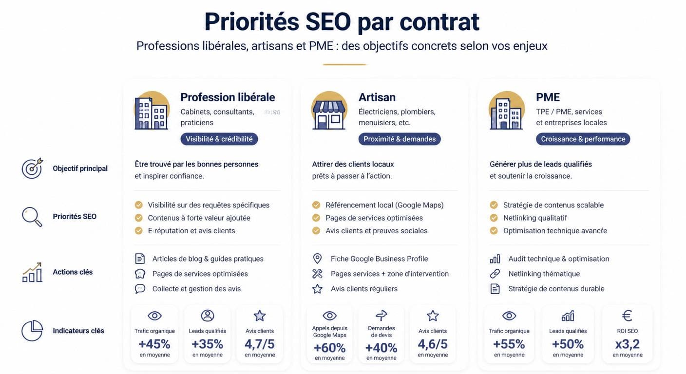 Priorités d'un contrat de référencement selon le profil professionnel