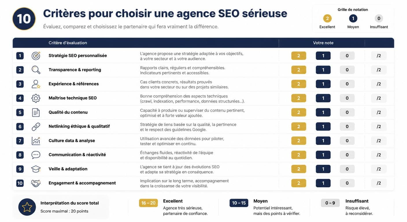 Dix critères pour choisir une agence sérieuse pour un contrat de référencement
