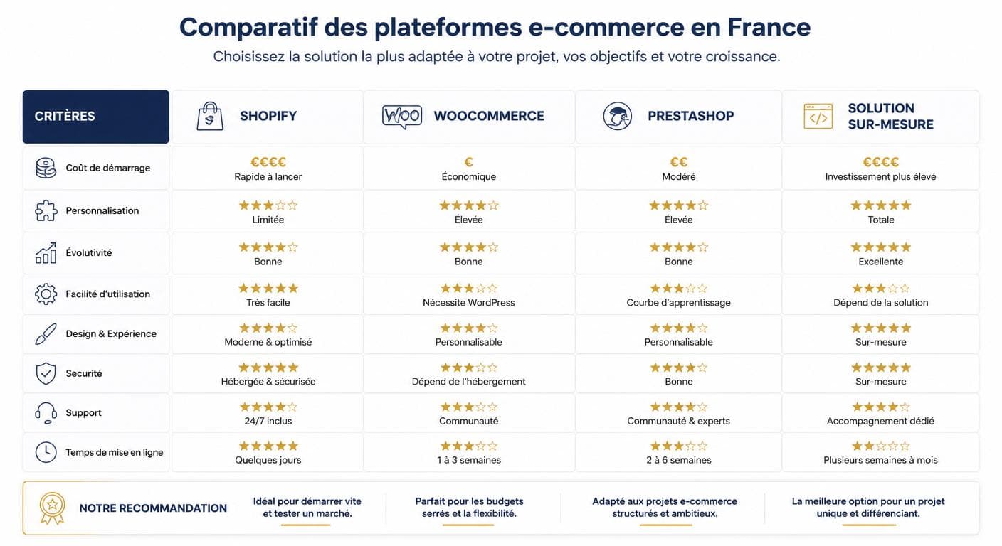 Infographie comparant les coûts des plateformes e-commerce