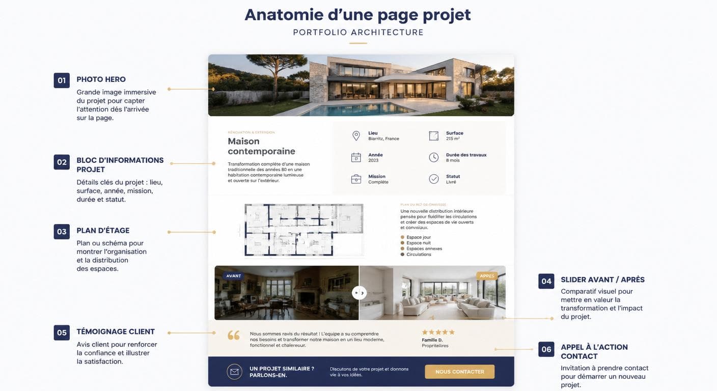 Anatomie d'une fiche projet portfolio architecte