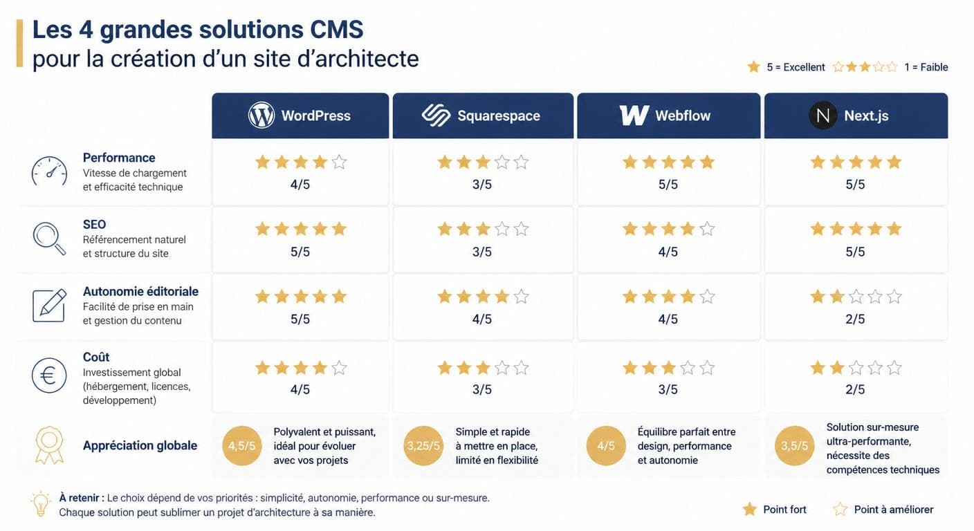 Comparatif des CMS pour la création de site internet architecte