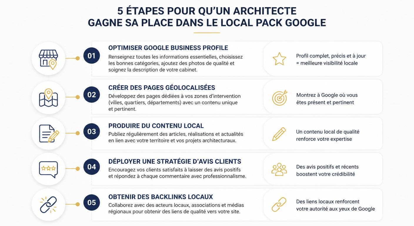 Méthode en 5 étapes pour le SEO local d'un architecte